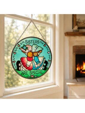 Sisters Are Special by Joan Baker Stained Glass Round Hanging 4.5"
